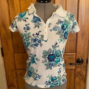 Aéropostale Floral Polo Short, Blue Floral Print, Size Medium